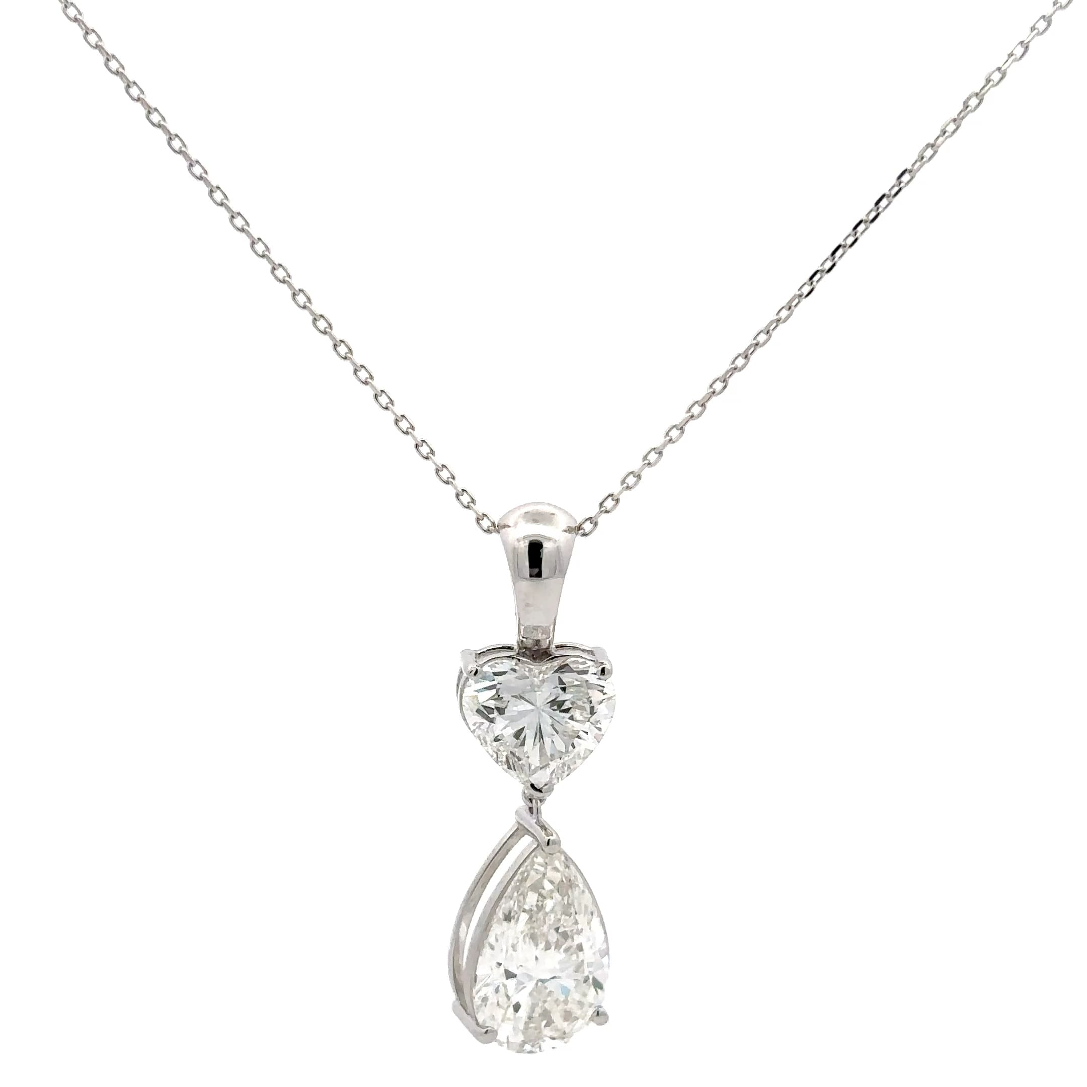 White Gold Heart and Pear Cut Brilliant Diamond Drop Necklace 2