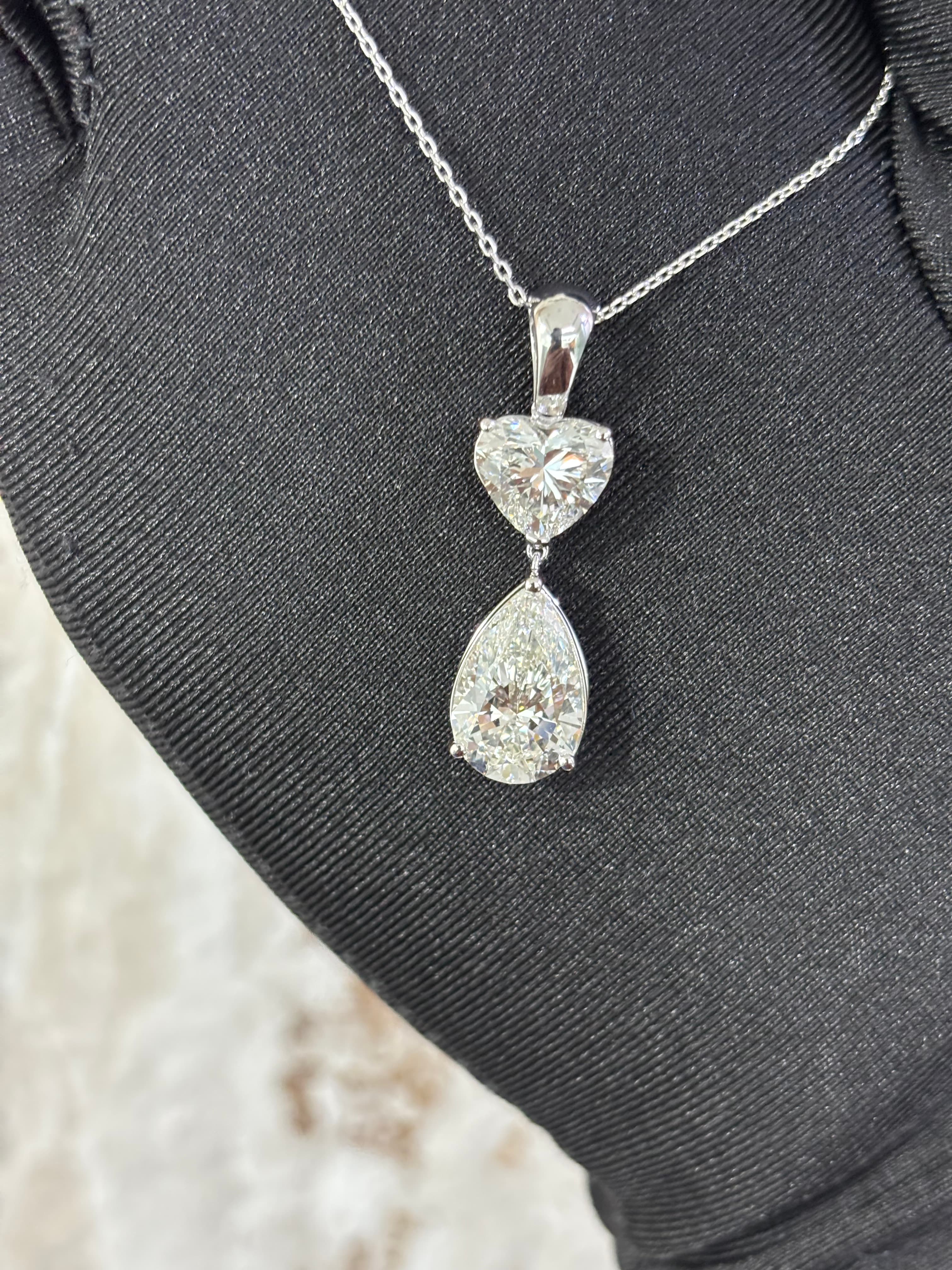 White Gold Heart and Pear Cut Brilliant Diamond Drop Necklace 3