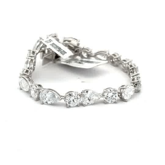 Alternating Pear and Round Diamond Tennis Bracelet in White Gold