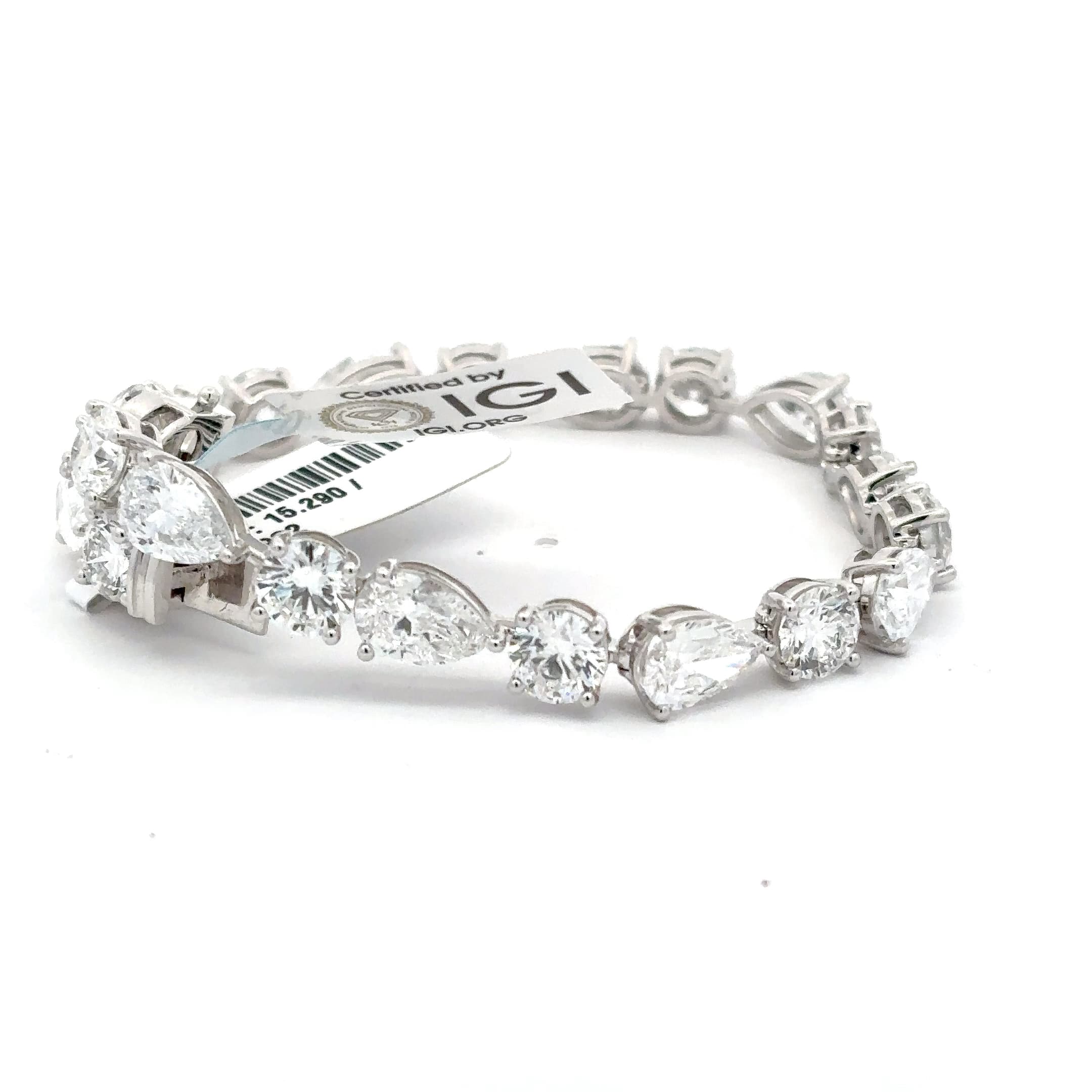 Alternating Pear and Round Diamond Tennis Bracelet in White Gold 5