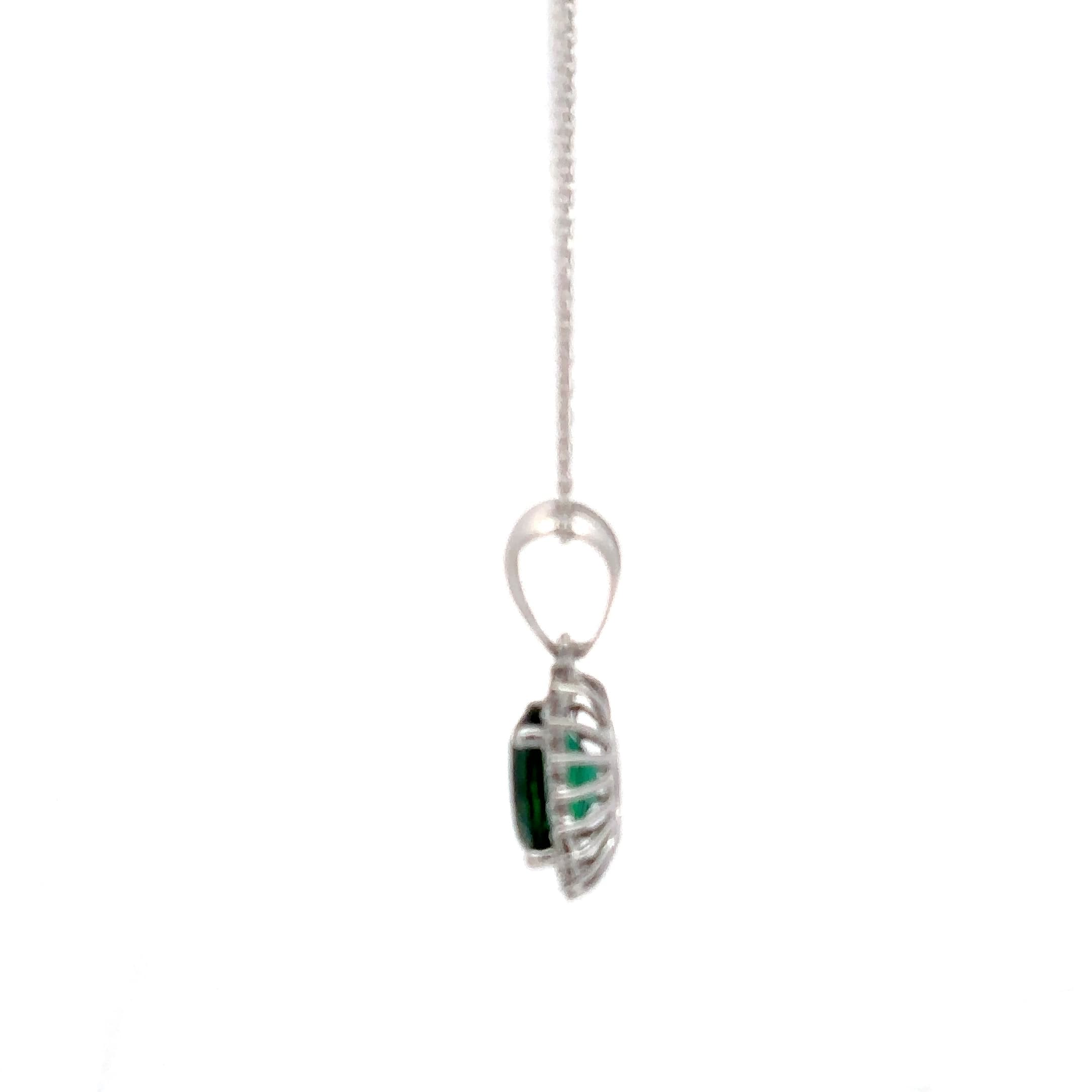 Oval Emerald Halo Pendant Necklace in White Gold 3
