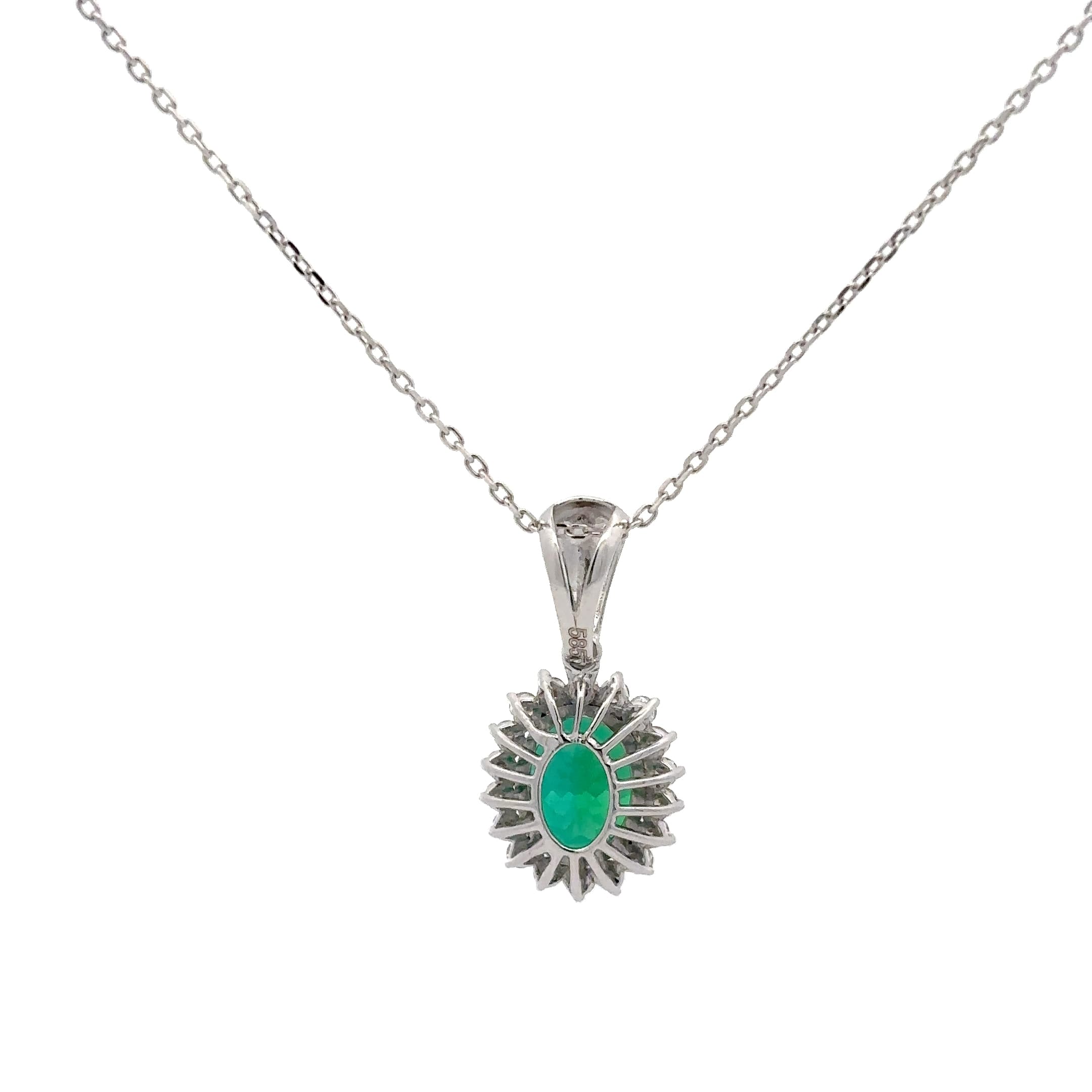 Oval Emerald Halo Pendant Necklace in White Gold 4