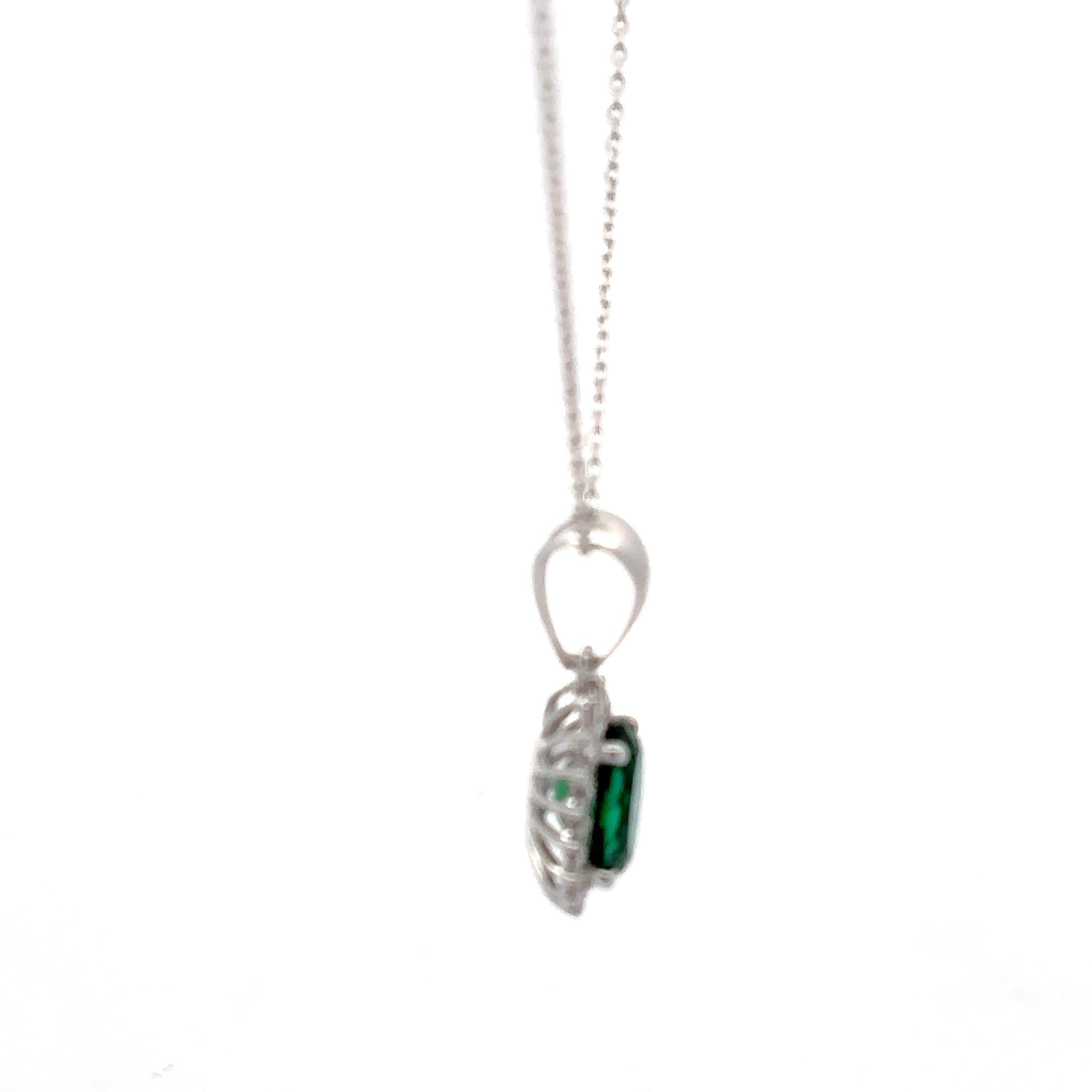 Oval Emerald Halo Pendant Necklace in White Gold 5