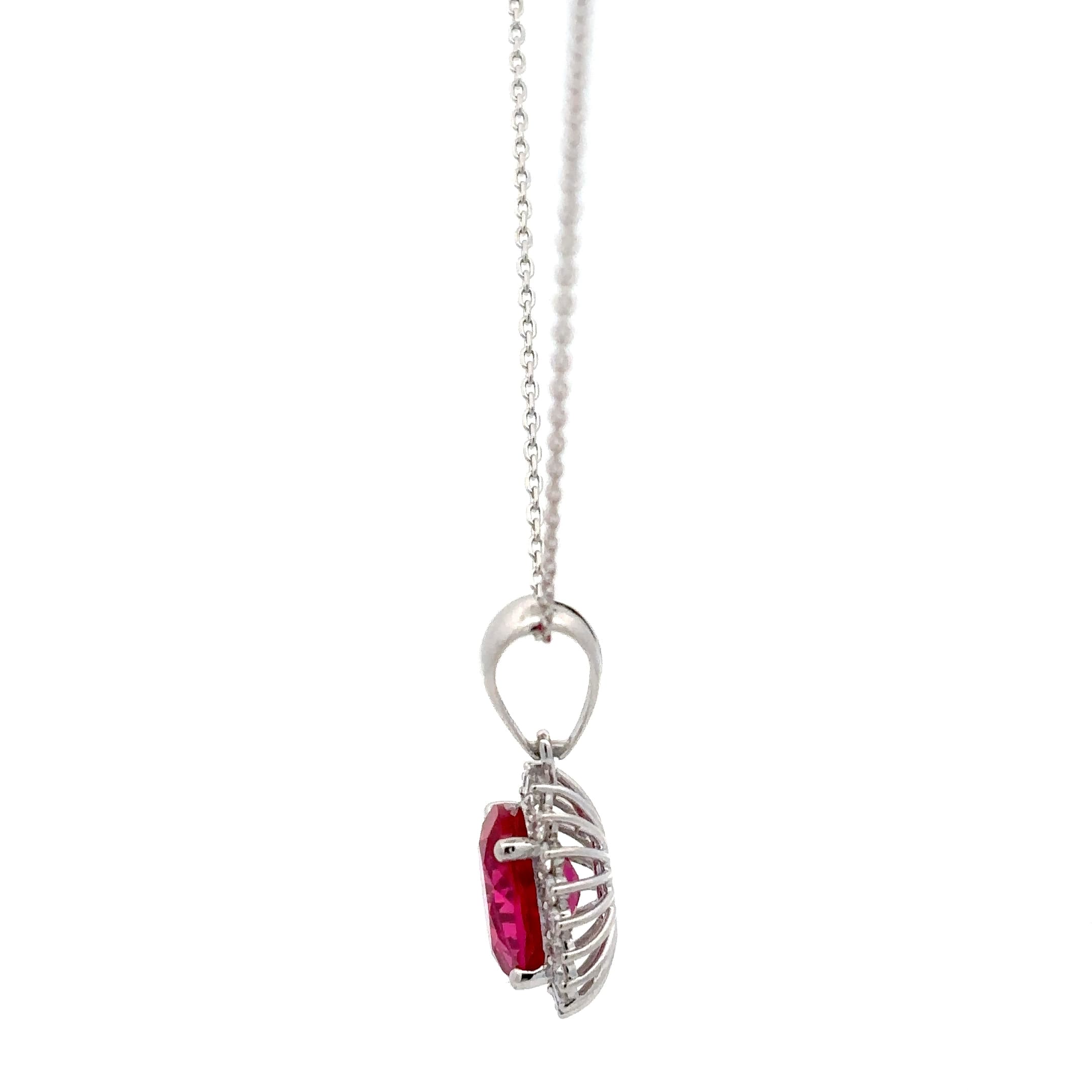 Oval Ruby Halo Pendant Necklace in White Gold 3