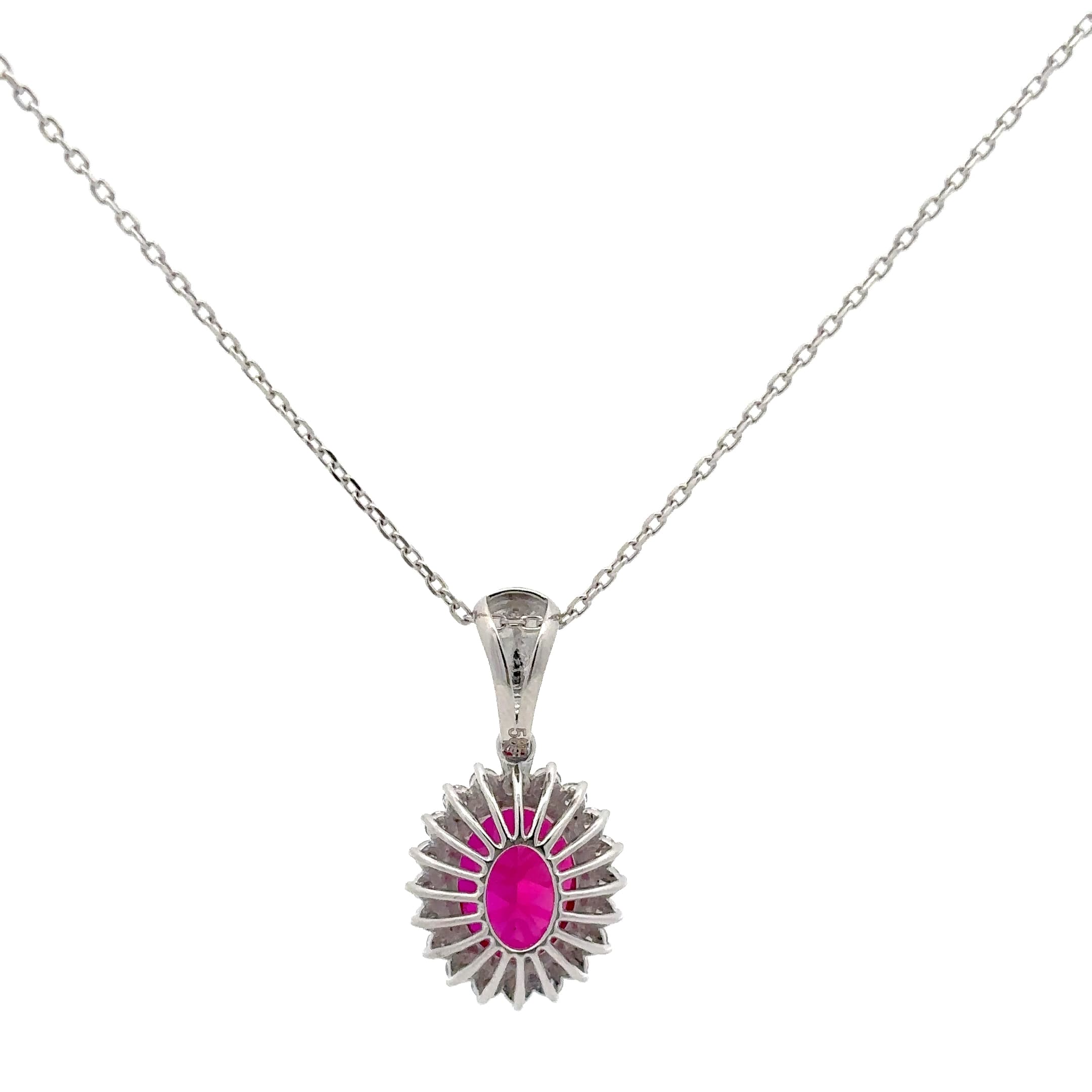 Oval Ruby Halo Pendant Necklace in White Gold 4