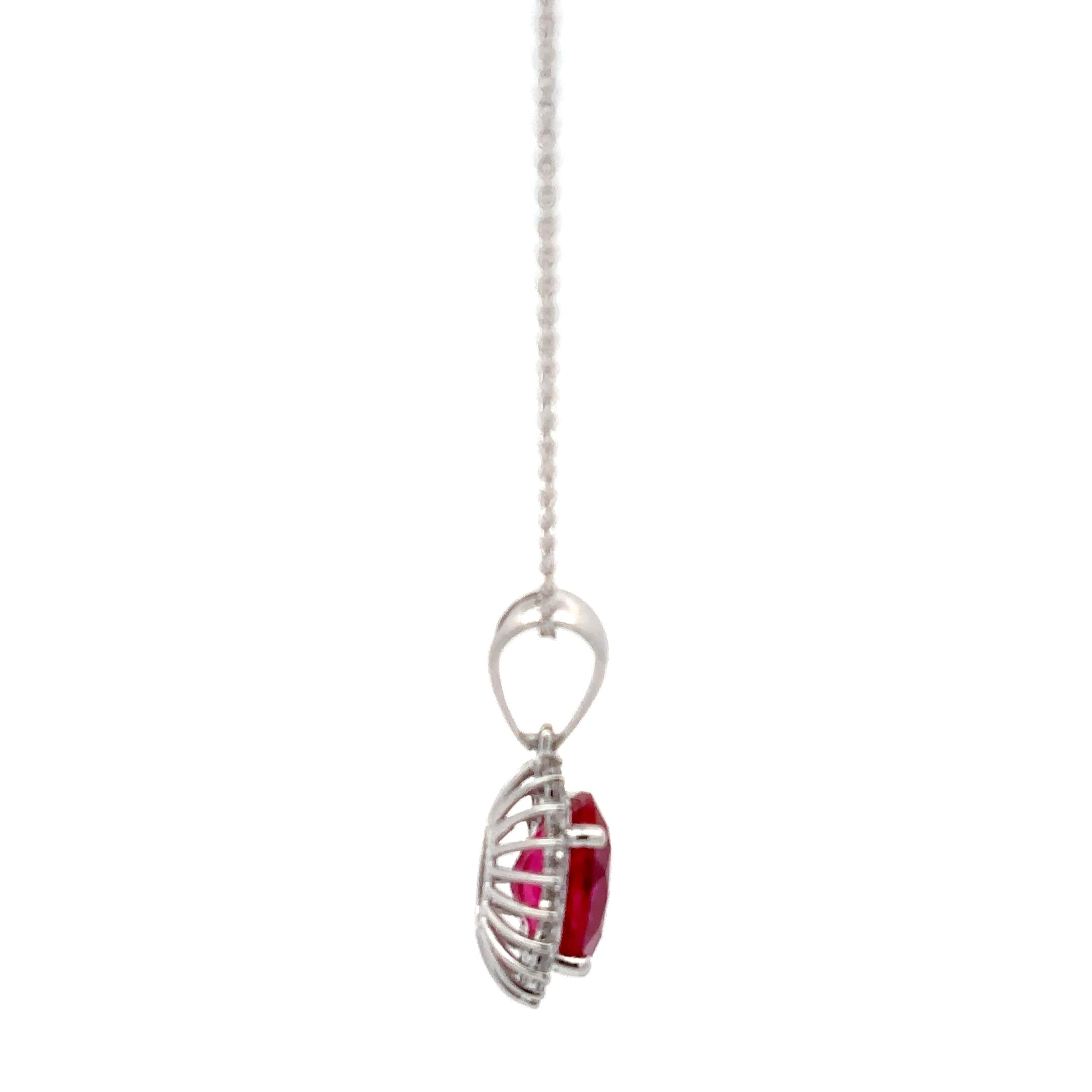 Oval Ruby Halo Pendant Necklace in White Gold 5