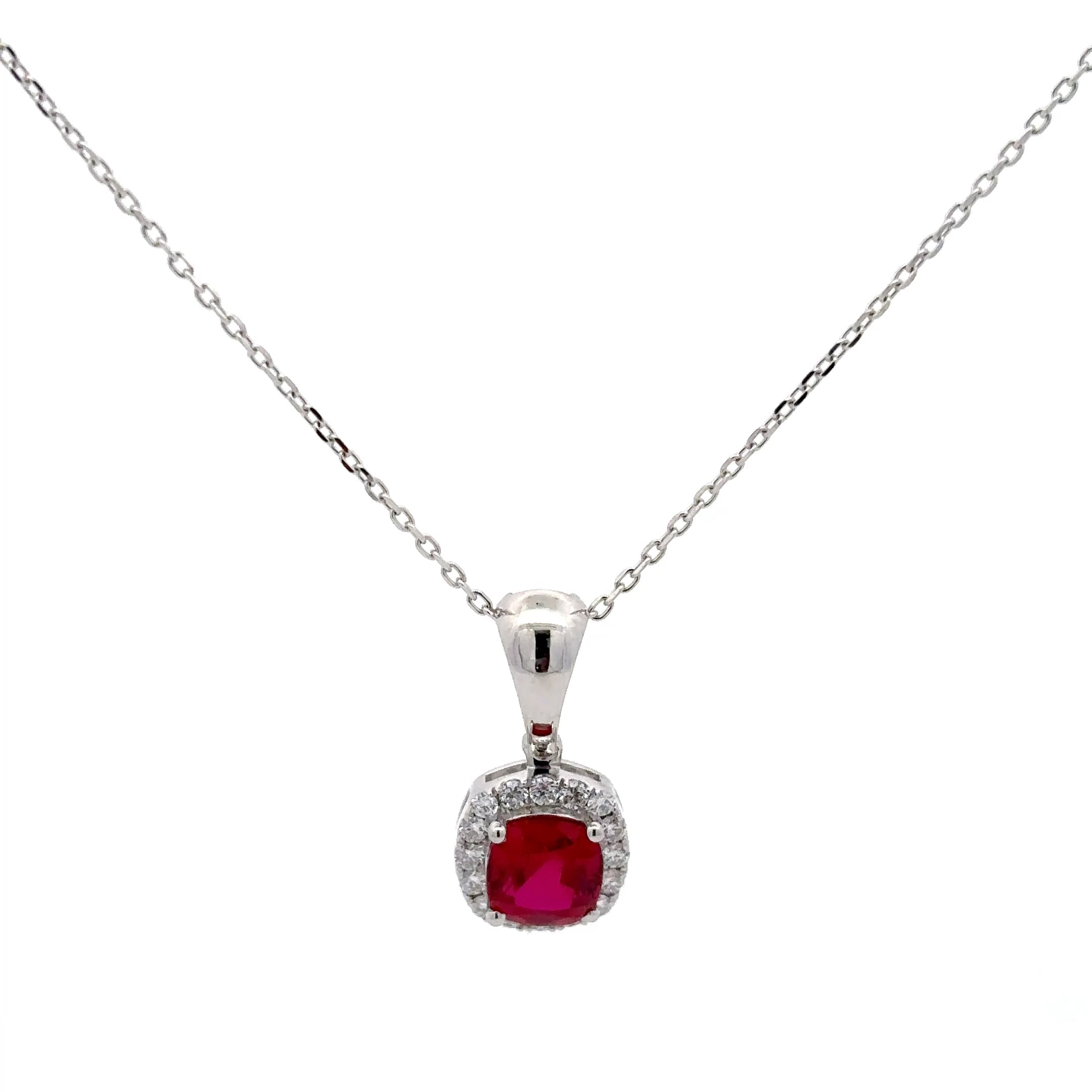 Ruby Halo Pendant Necklace in White Gold 2