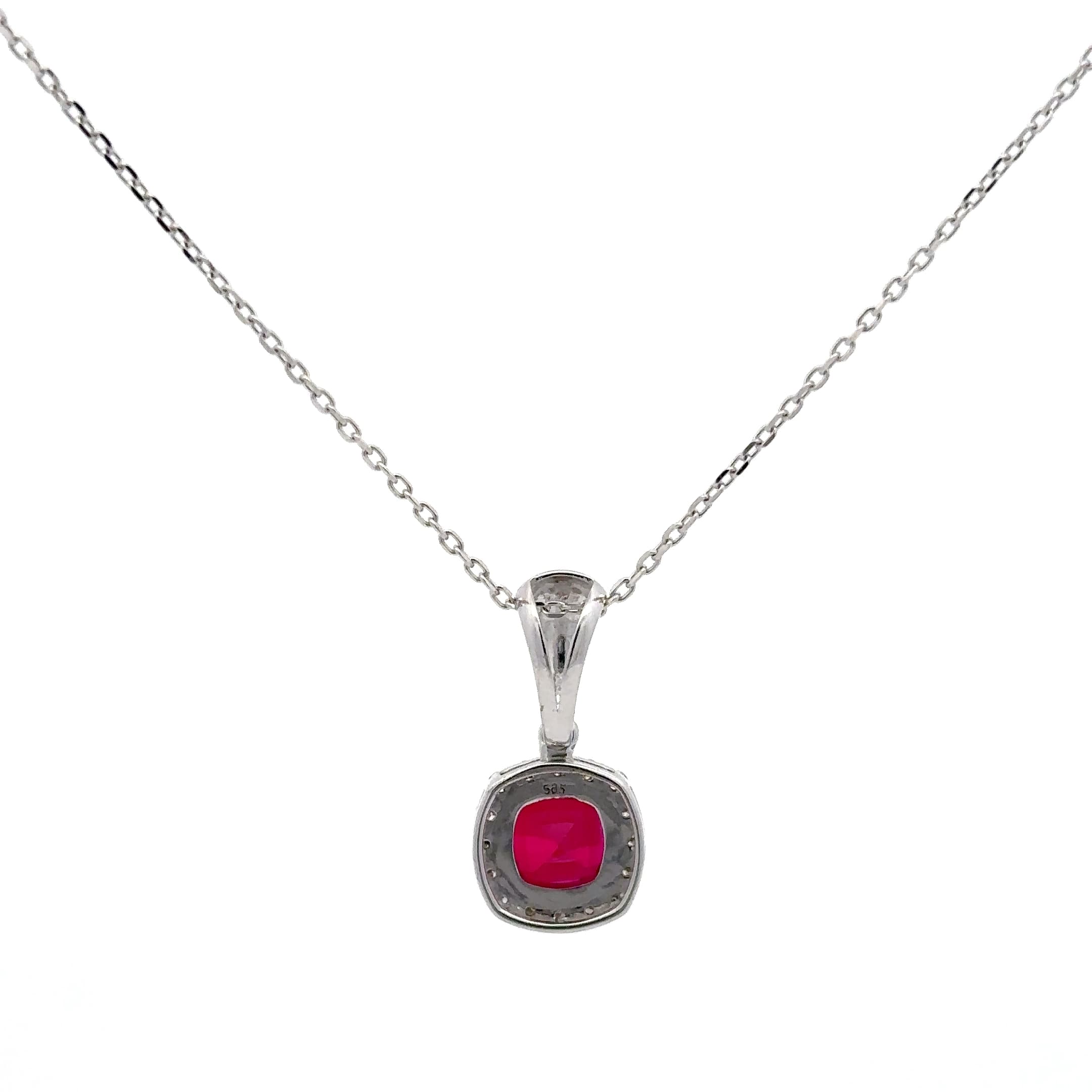 Ruby Halo Pendant Necklace in White Gold 4