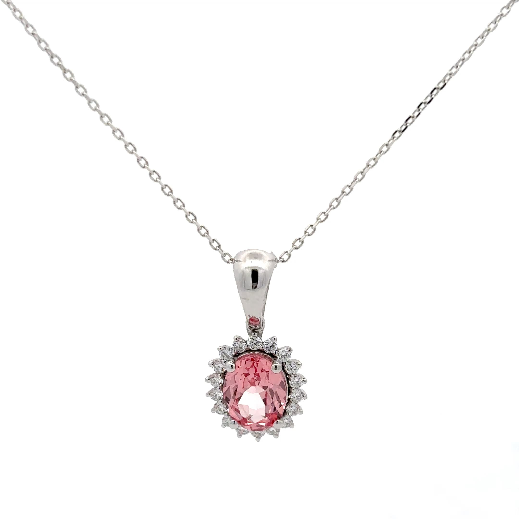 Oval Morganite Halo Pendant Necklace in White Gold 2