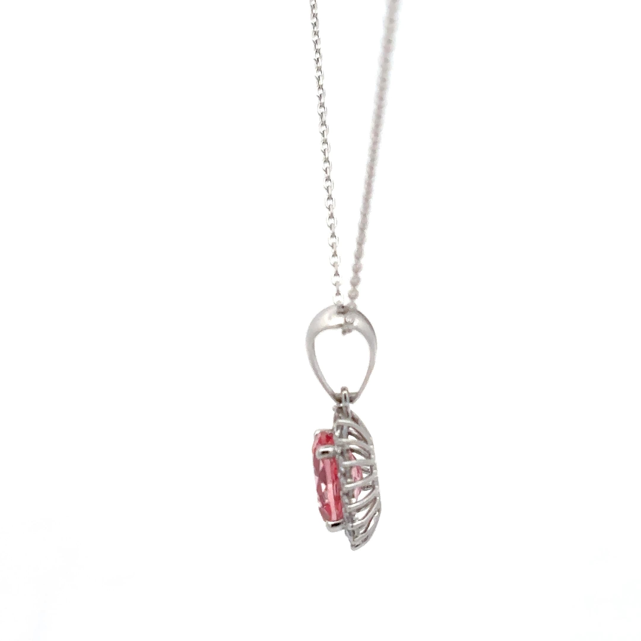 Oval Morganite Halo Pendant Necklace in White Gold 3