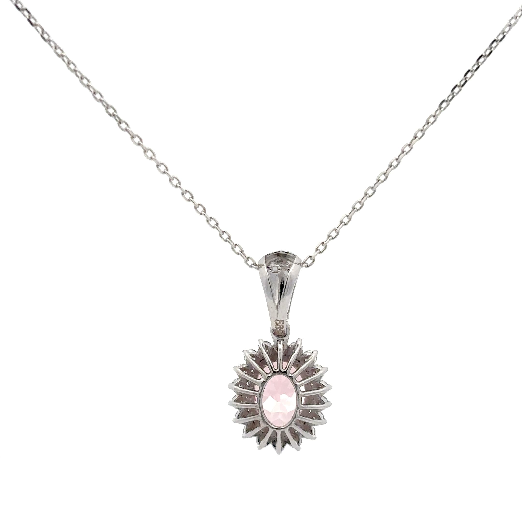 Oval Morganite Halo Pendant Necklace in White Gold 4