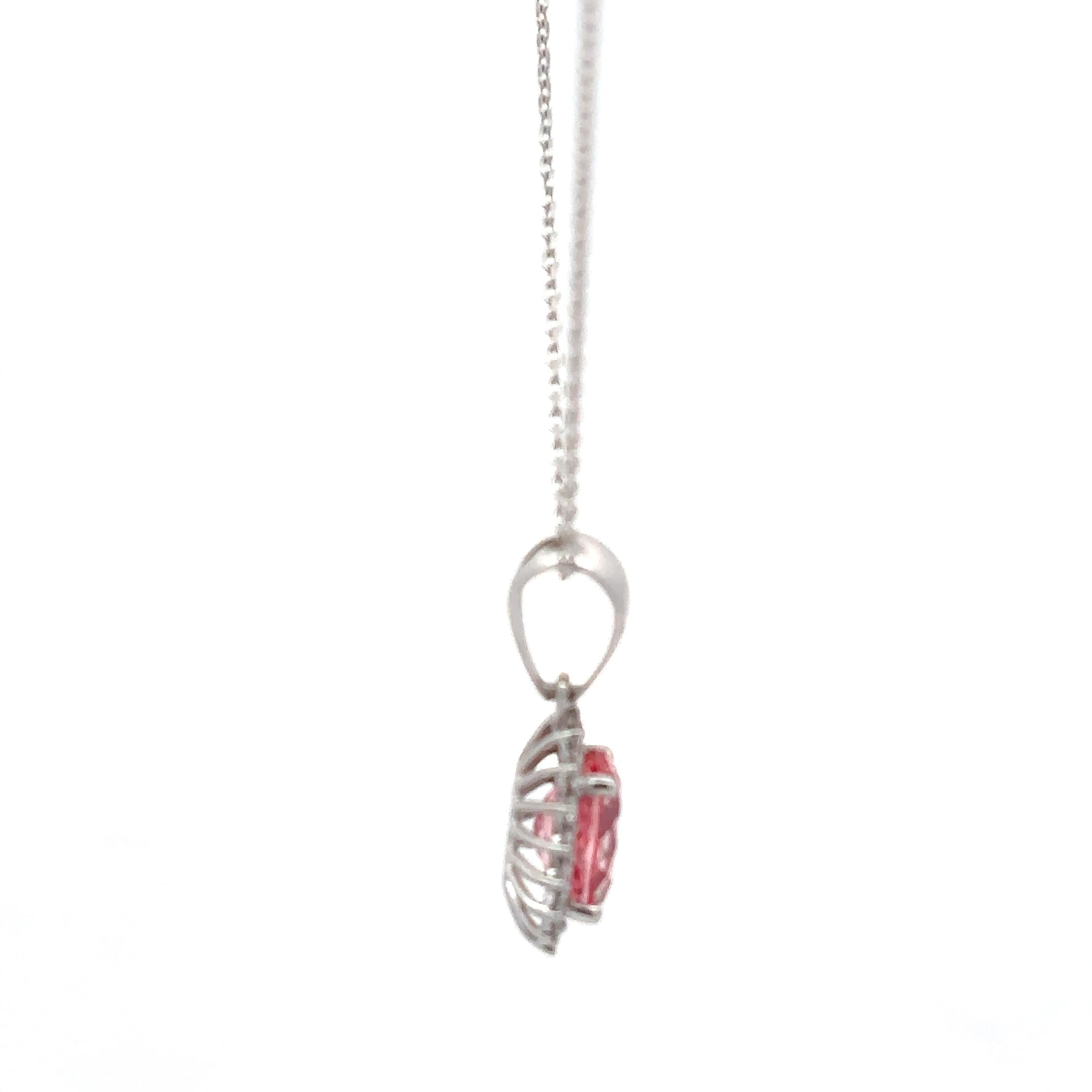 Oval Morganite Halo Pendant Necklace in White Gold 5