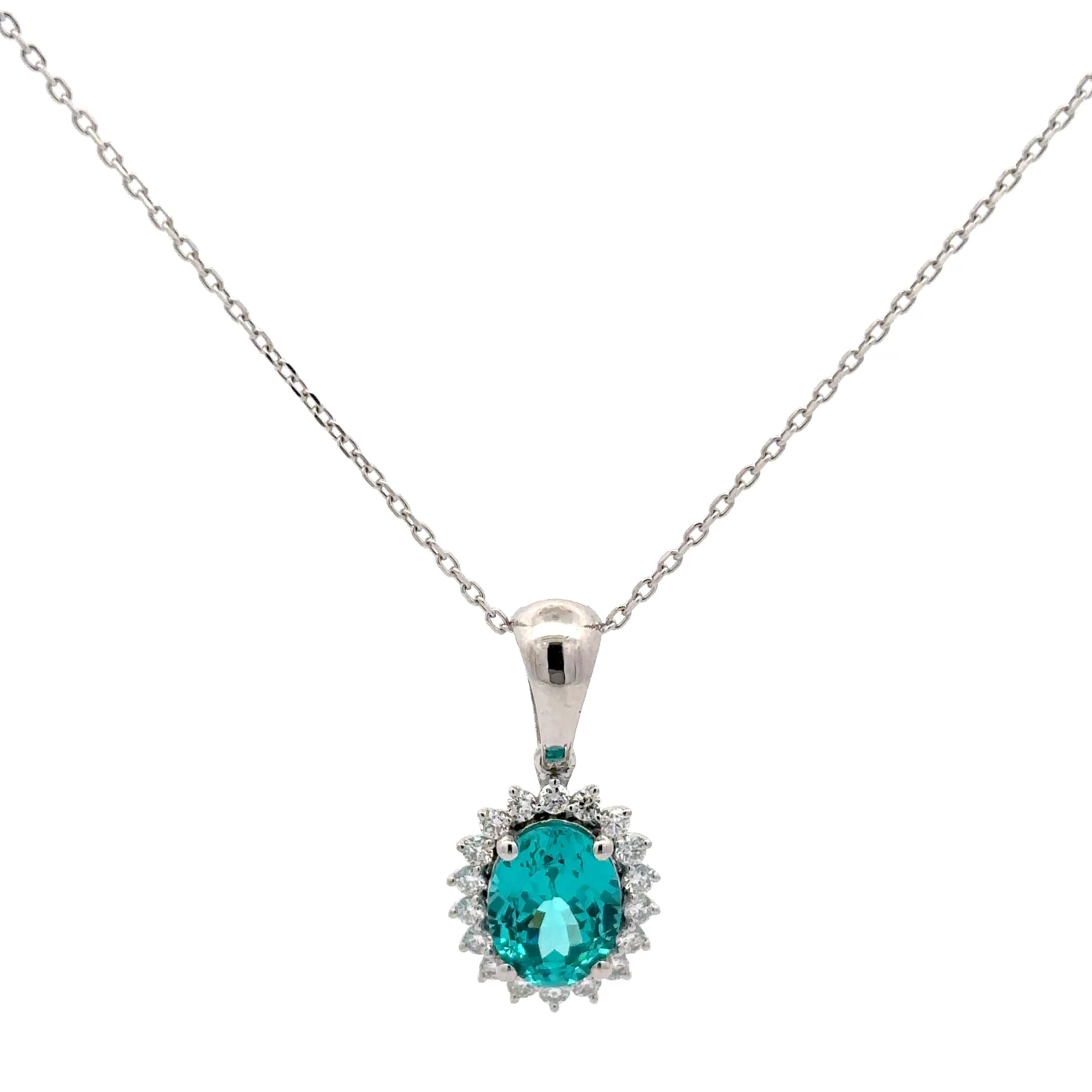 Oval Paraiba Tourmaline Halo Pendant in White Gold 2