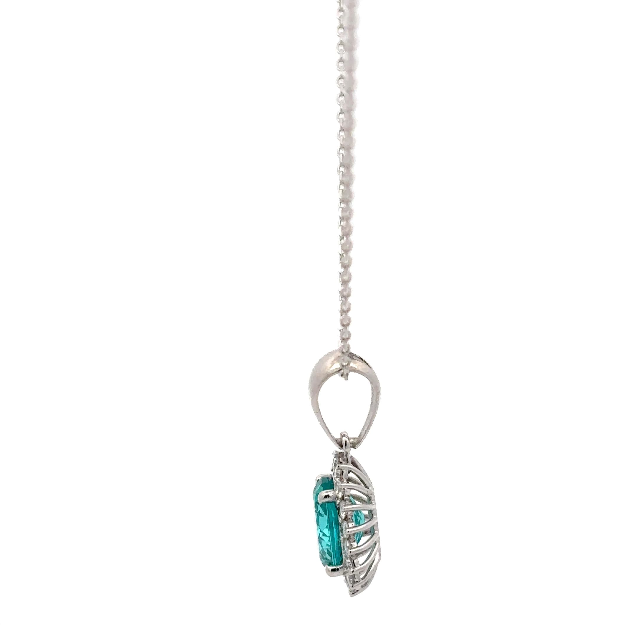 Oval Paraiba Tourmaline Halo Pendant in White Gold 3