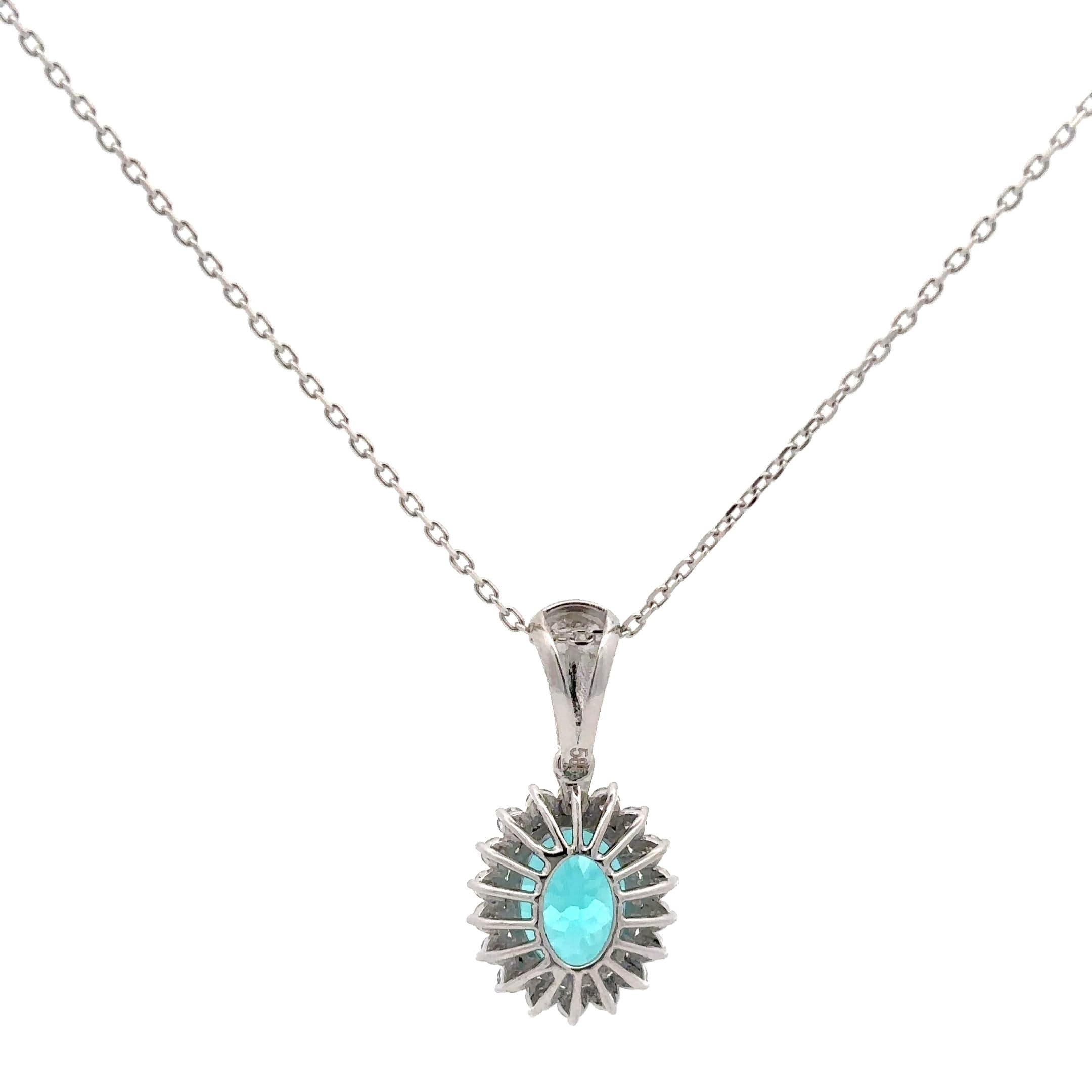Oval Paraiba Tourmaline Halo Pendant in White Gold 4
