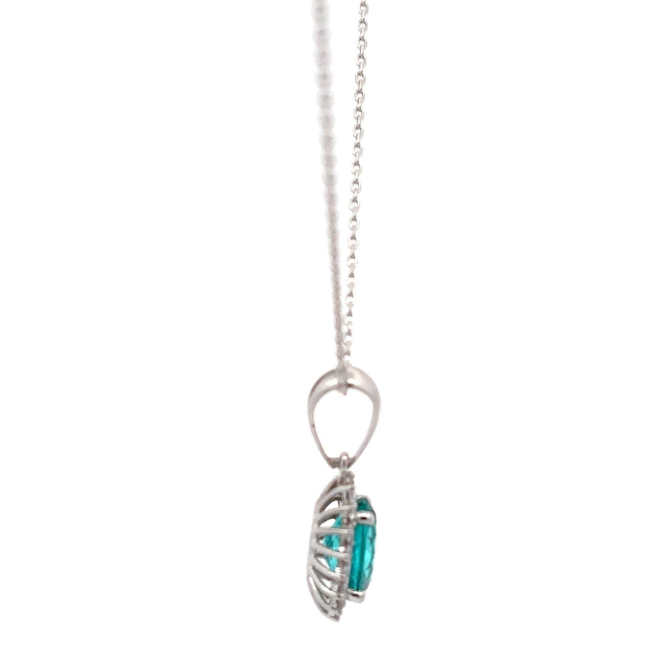 Oval Paraiba Tourmaline Halo Pendant in White Gold 5