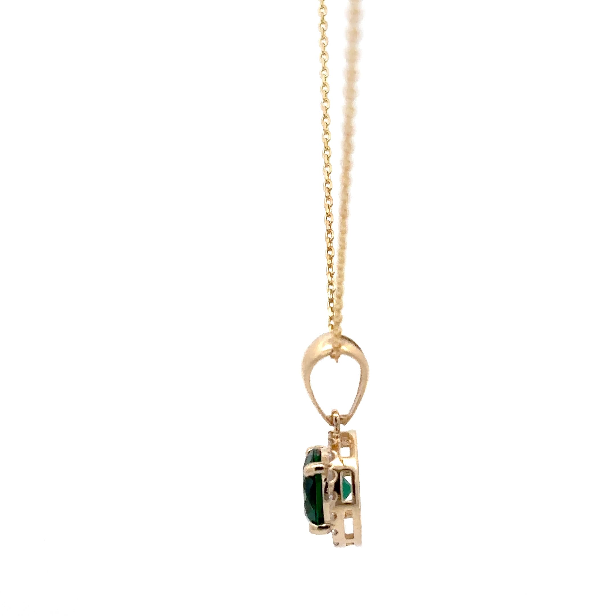Round Emerald Halo Pendant Necklace in Yellow Gold 3