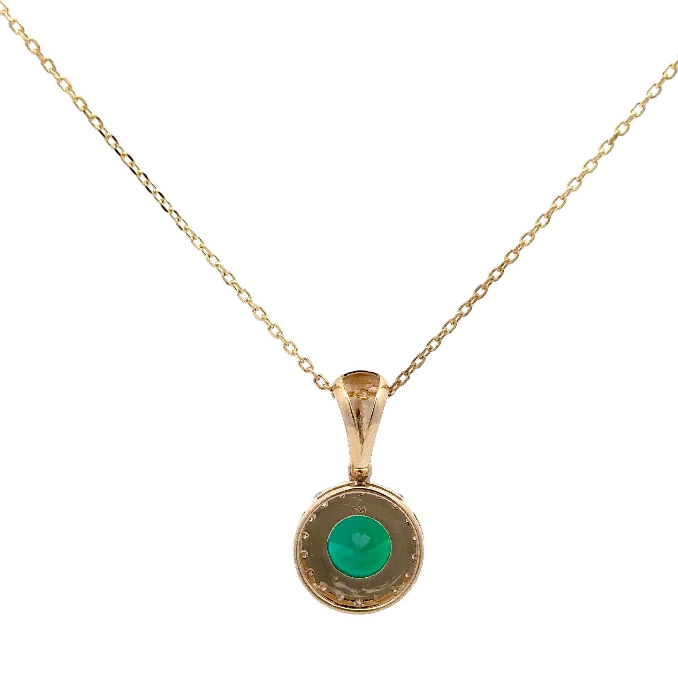 Round Emerald Halo Pendant Necklace in Yellow Gold 4