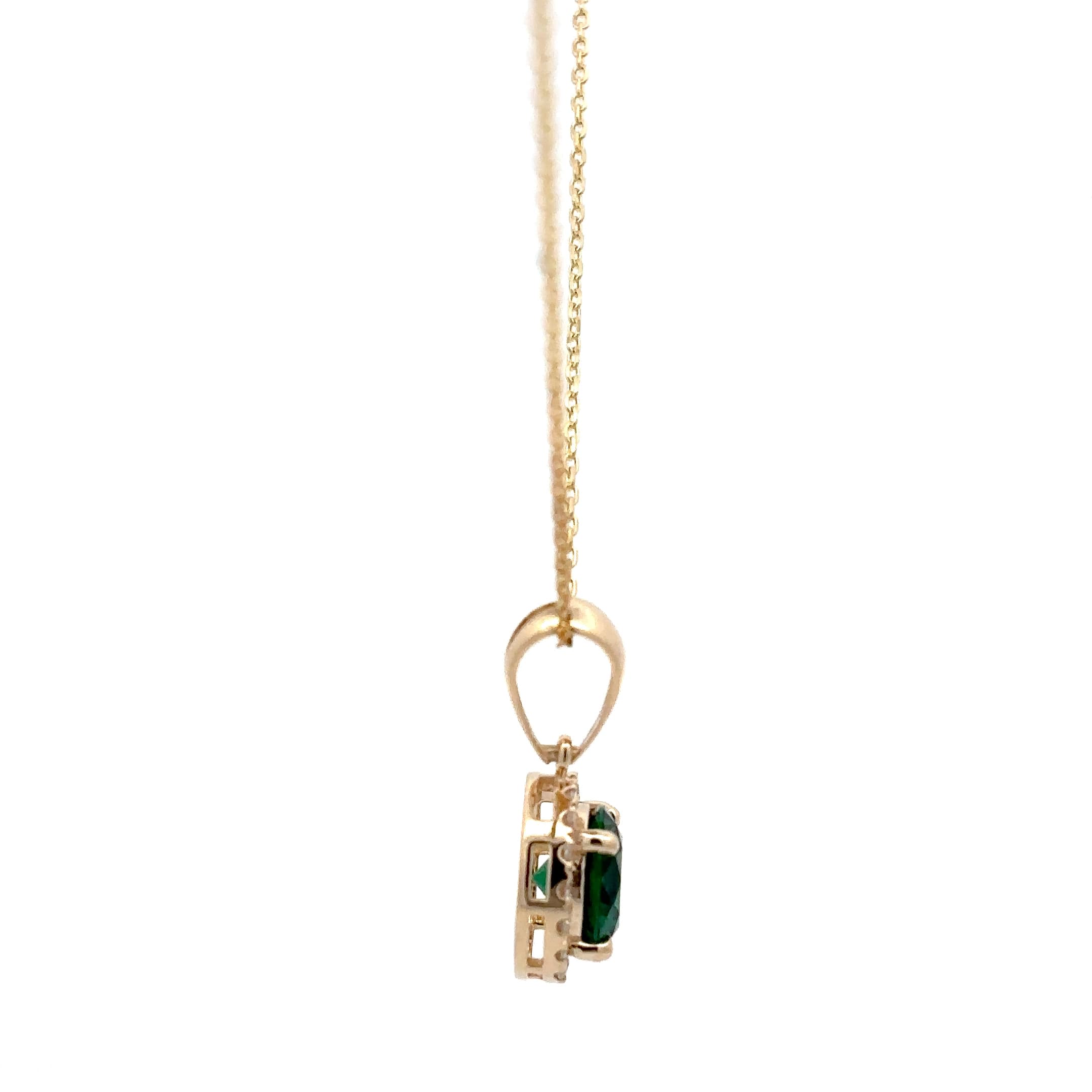 Round Emerald Halo Pendant Necklace in Yellow Gold 5