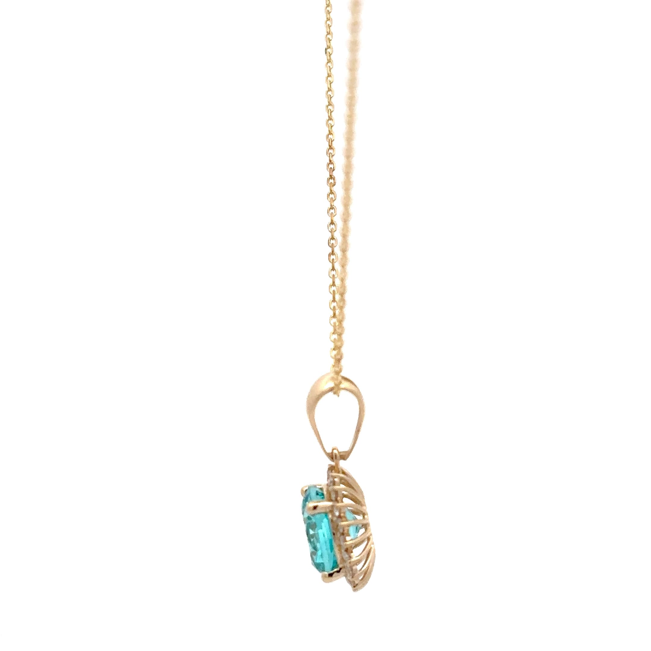 Round Paraiba Tourmaline Halo Pendant in Yellow Gold 3