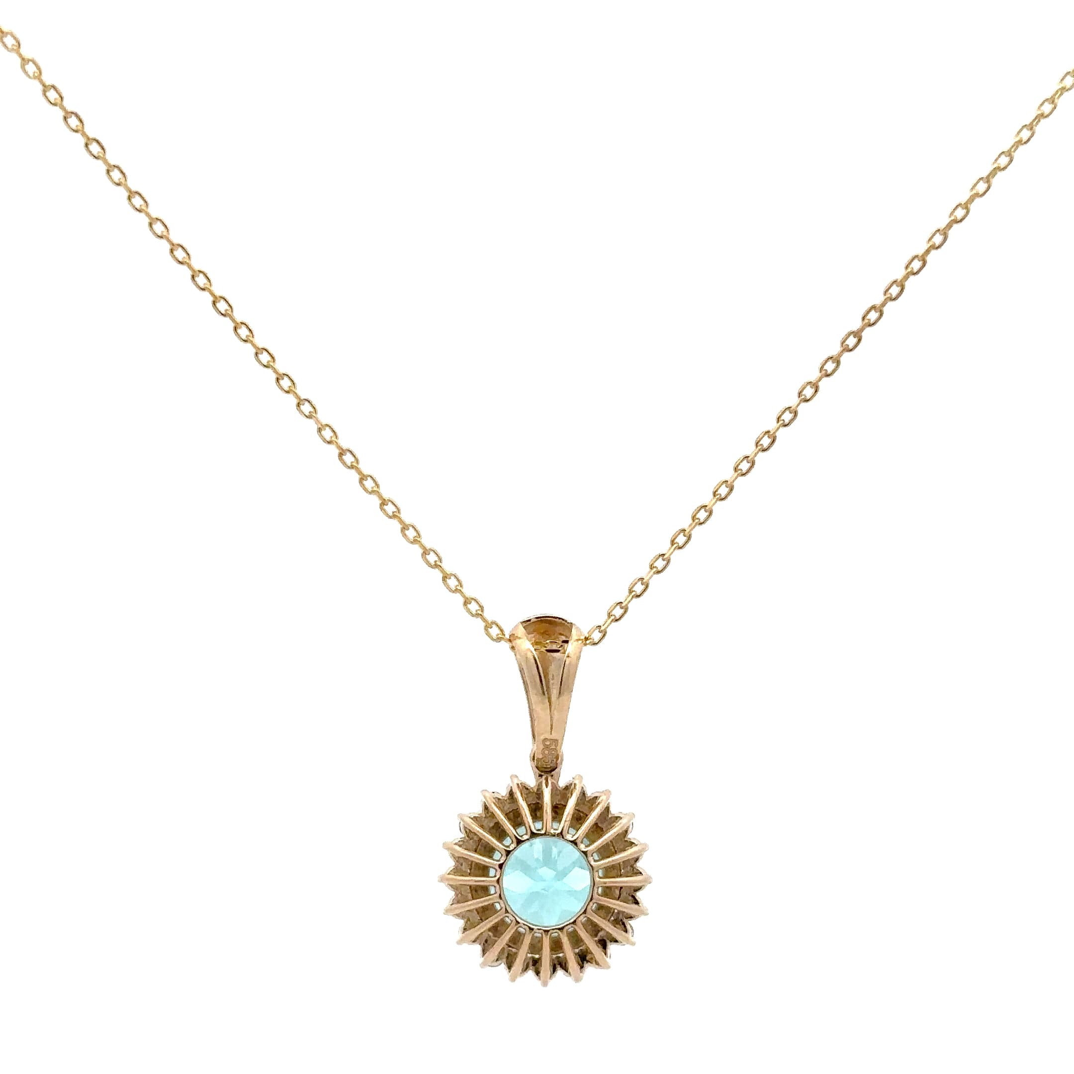 Round Paraiba Tourmaline Halo Pendant in Yellow Gold 4