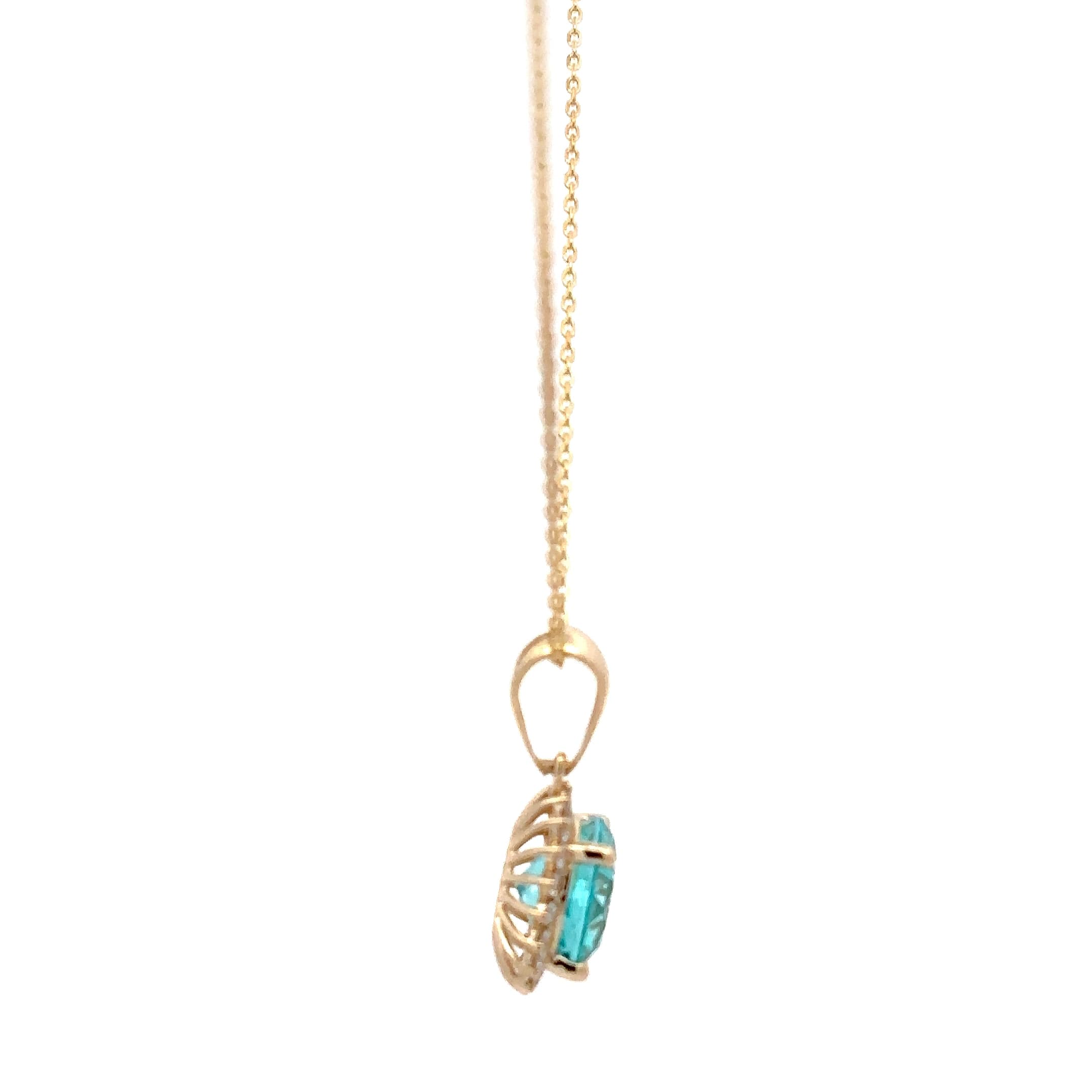 Round Paraiba Tourmaline Halo Pendant in Yellow Gold 5