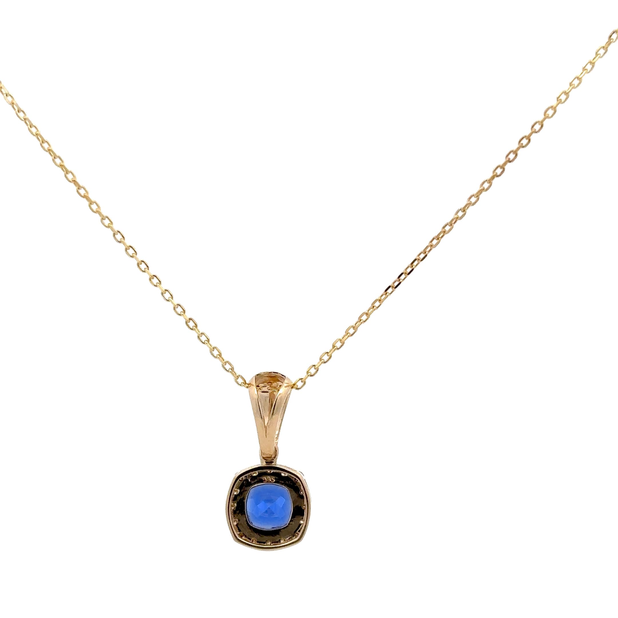 Cushion-Cut Sapphire Halo Pendant in Yellow Gold. 1.44g 4