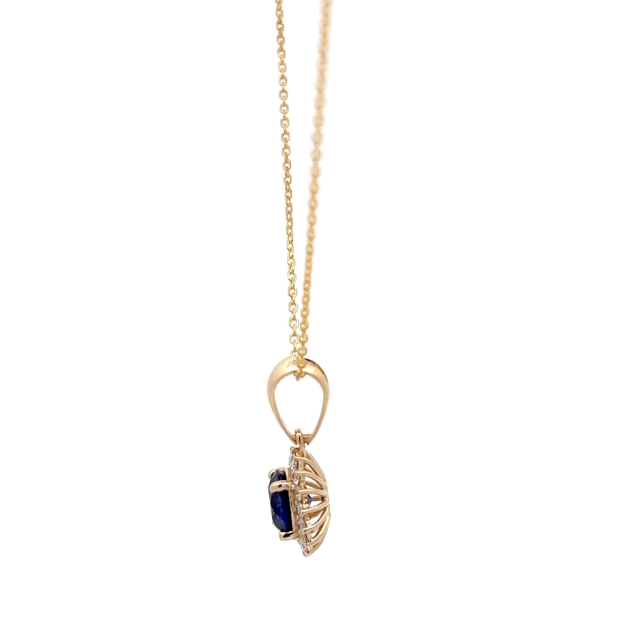 Round Sapphire Halo Pendant Necklace in Yellow Gold 3