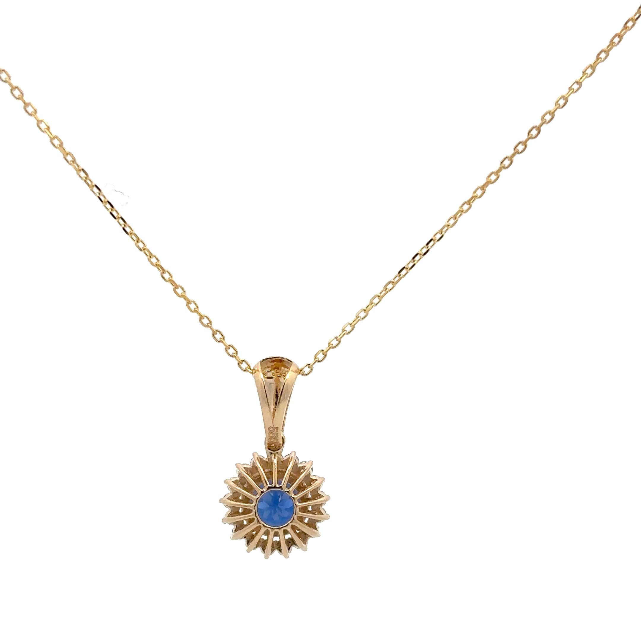Round Sapphire Halo Pendant Necklace in Yellow Gold 4