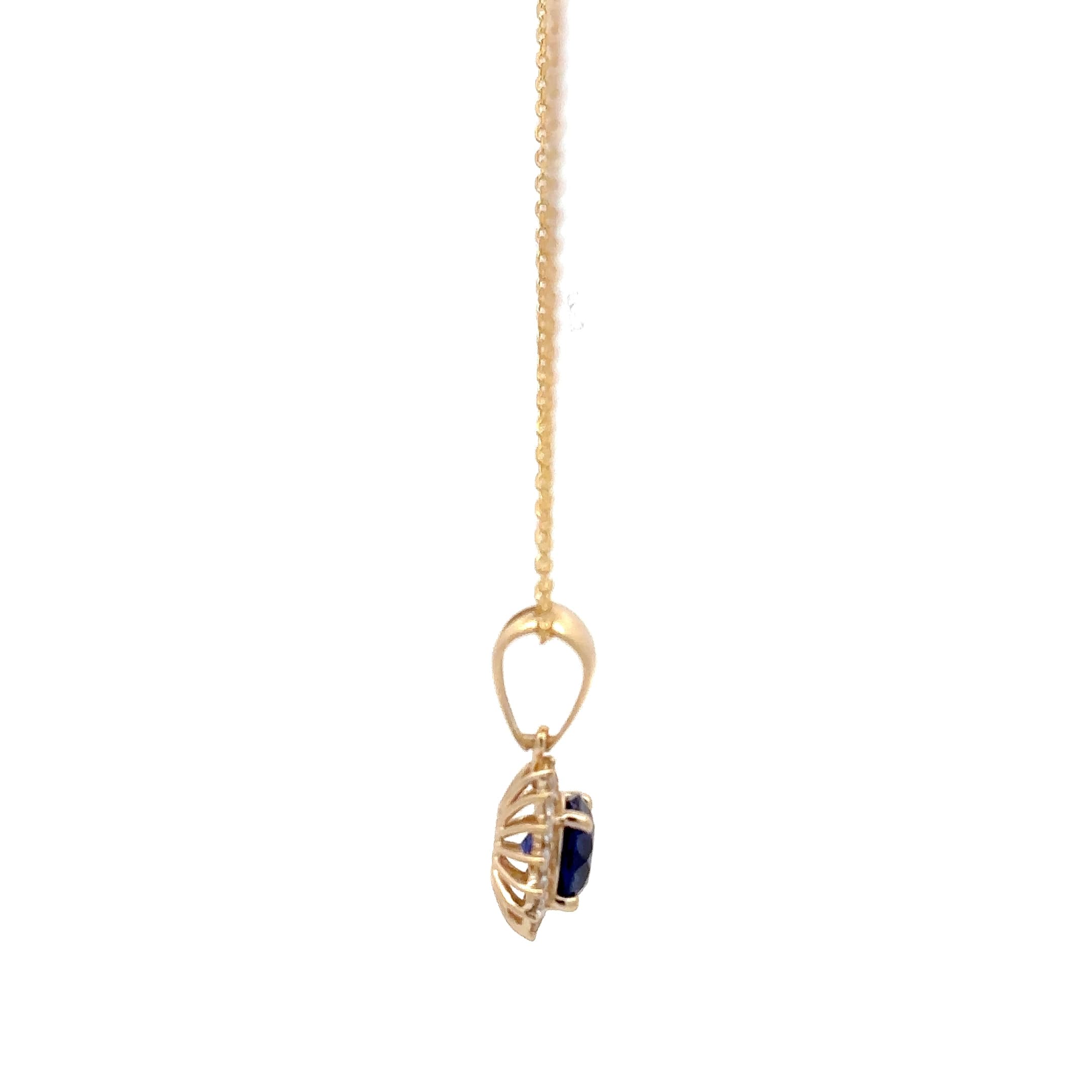 Round Sapphire Halo Pendant Necklace in Yellow Gold 5