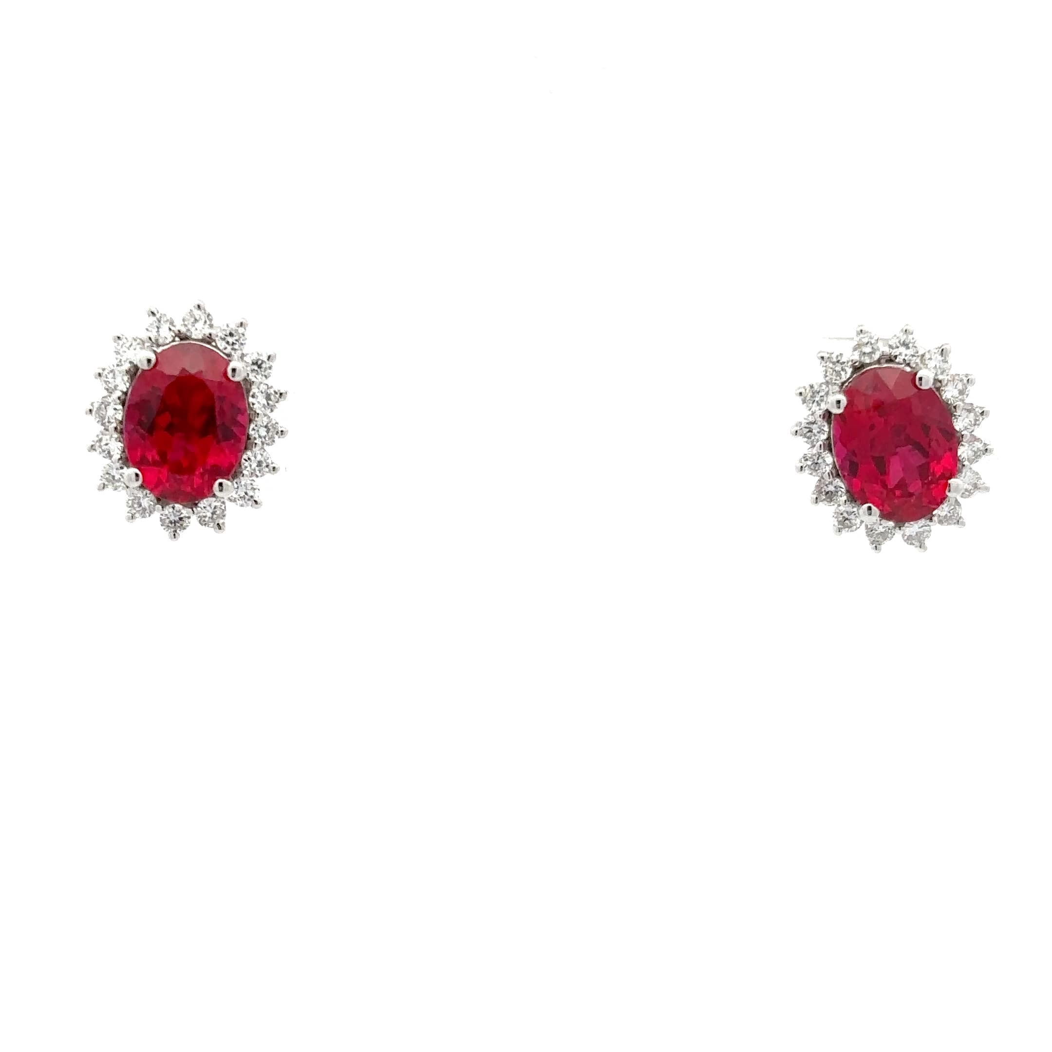 Oval Ruby Halo Stud Earrings in White Gold 2