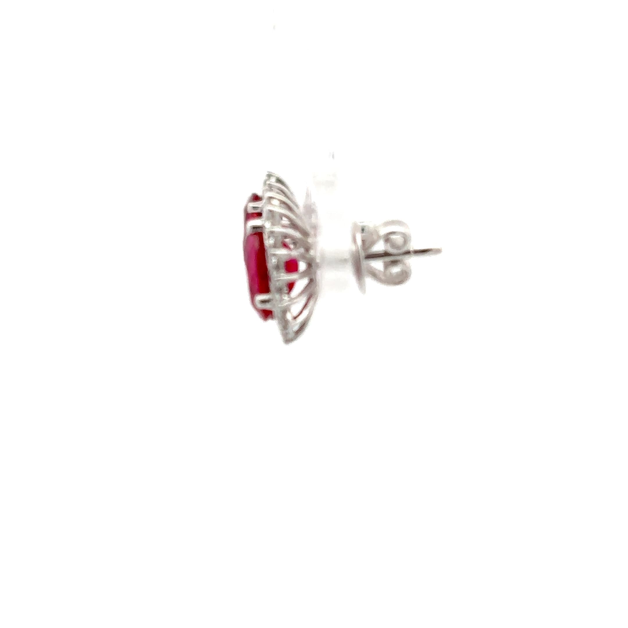 Oval Ruby Halo Stud Earrings in White Gold 3