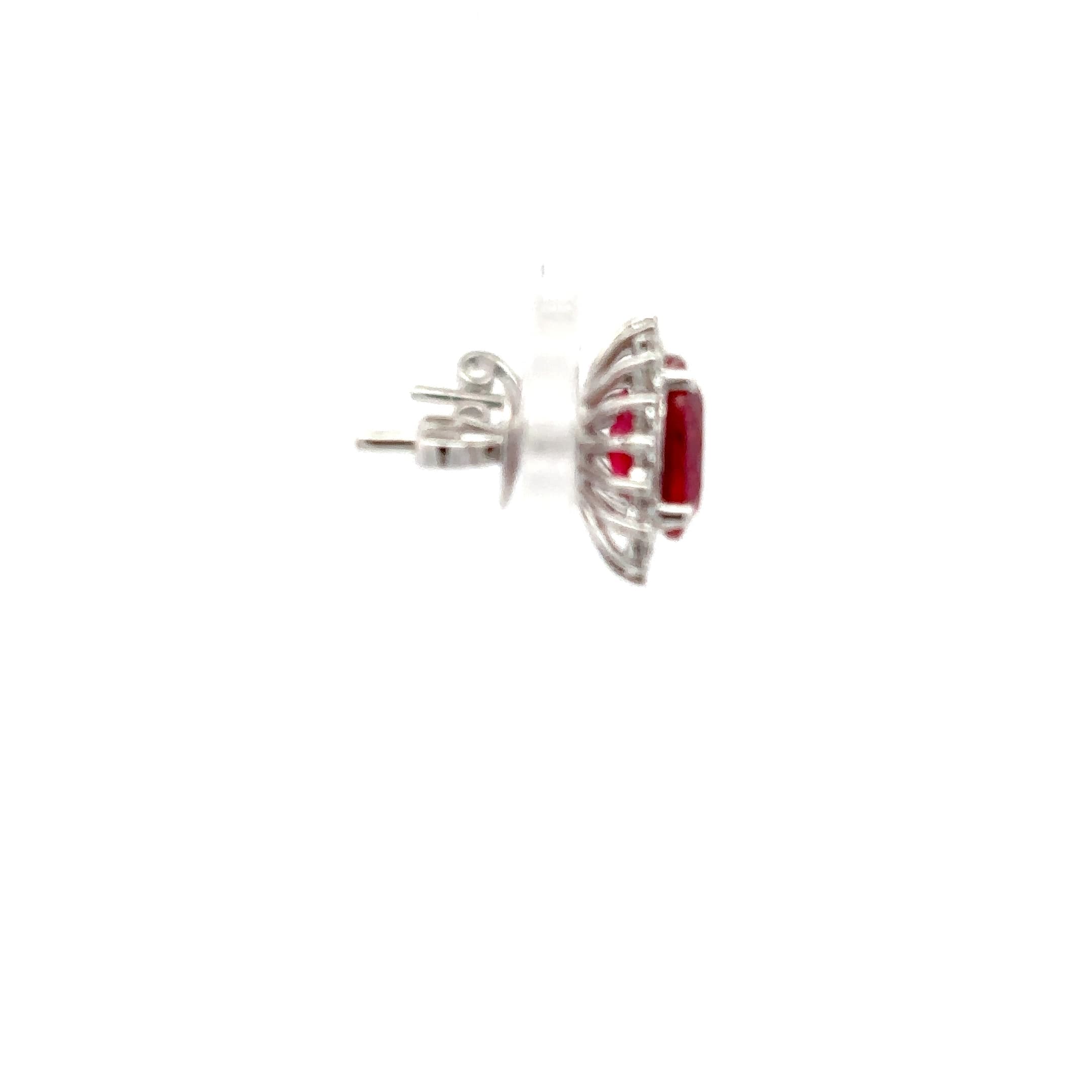 Oval Ruby Halo Stud Earrings in White Gold 5
