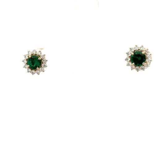 Emerald Cluster Stud Earrings in Yellow Gold