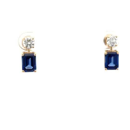 Emerald-Cut Sapphire Drop Earrings in Yellow Gold