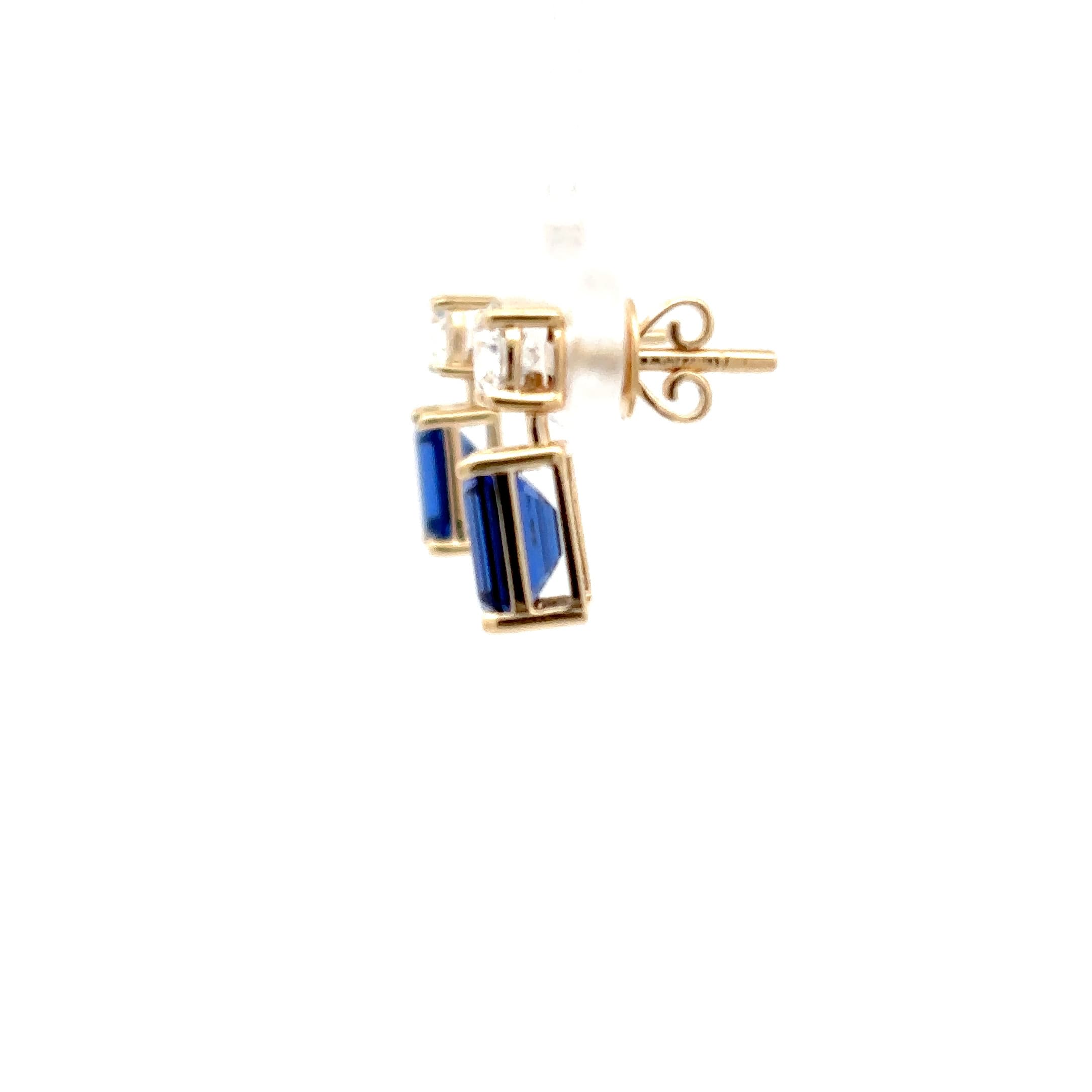 Emerald-Cut Sapphire Drop Earrings in Yellow Gold 3