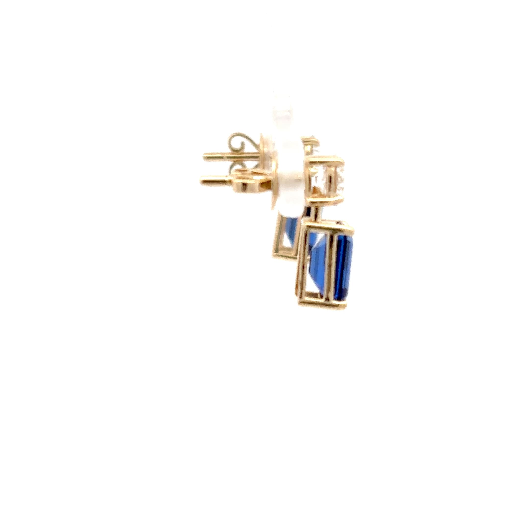 Emerald-Cut Sapphire Drop Earrings in Yellow Gold 5