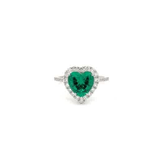 Heart-Shaped Emerald Halo Ring in White Gold