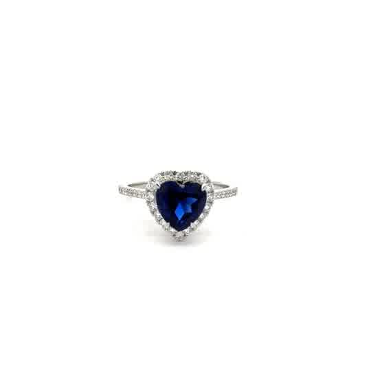 Heart-Shaped Sapphire Halo Ring in White Gold