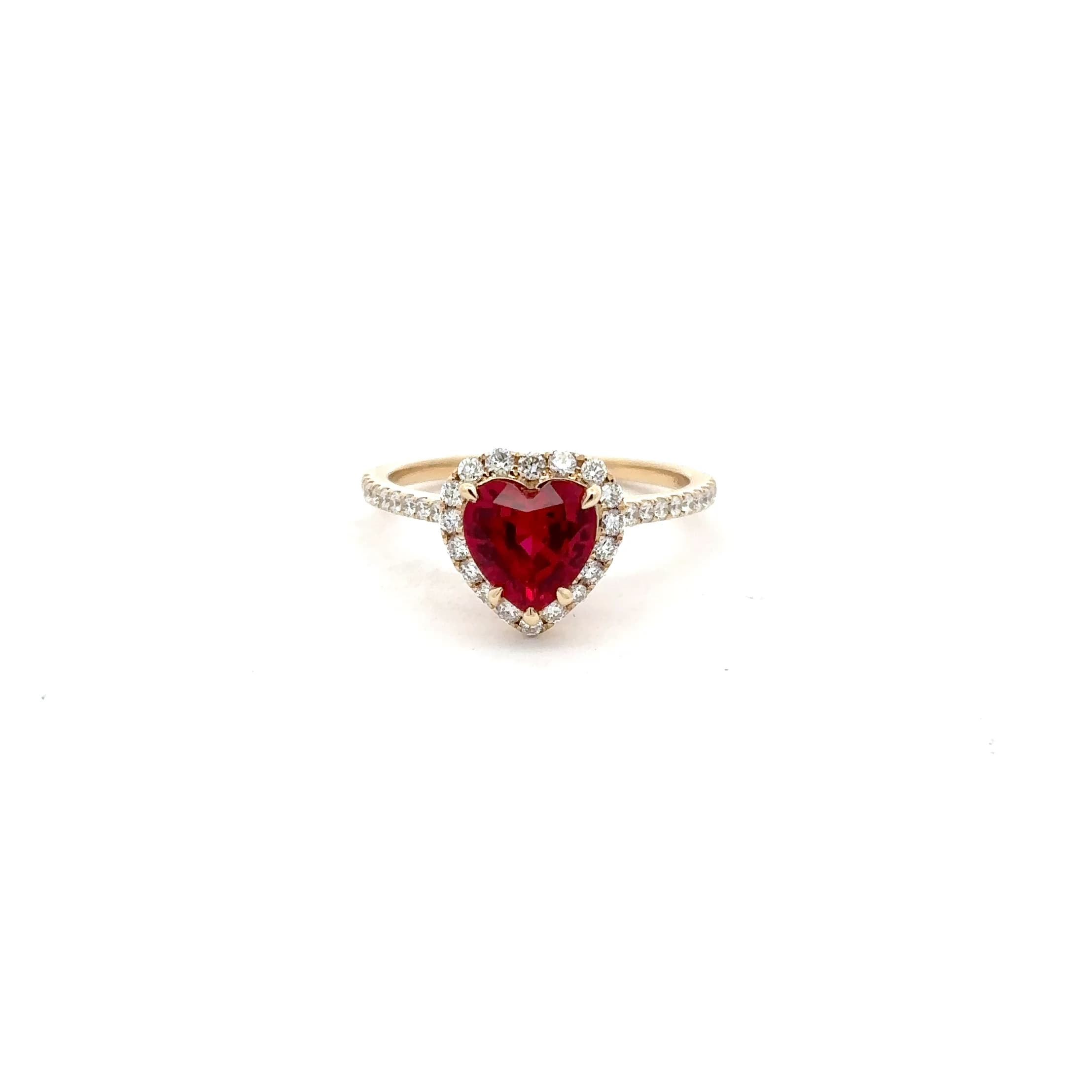 Heart-Shaped Ruby Halo Ring in Yellow Gold 2