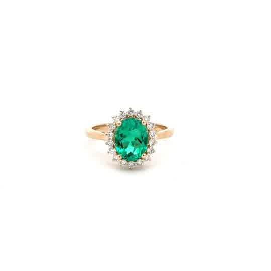 Oval Emerald Halo Cocktail Ring in Yellow Gold