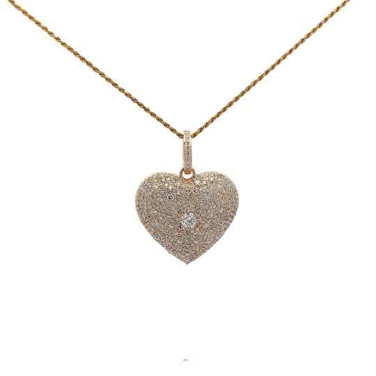 Pavé Diamond Heart Charm Necklace in Yellow Gold