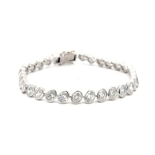 White Gold Bezel-Set Oval Diamond Tennis Bracelet