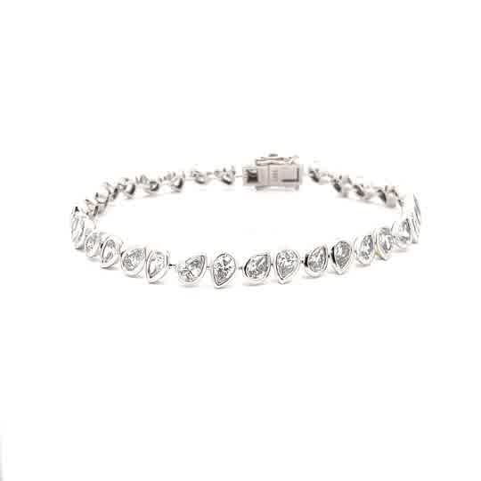 White Gold Bezel-Set Pear Diamond Tennis Bracelet