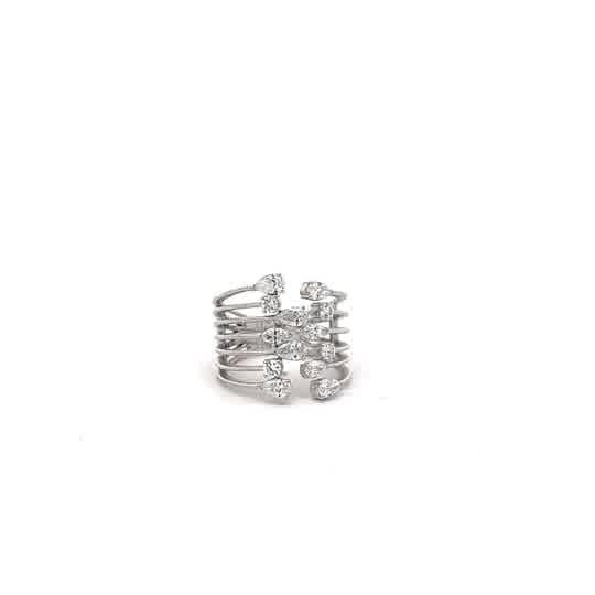White Gold Multi-Band Open Ring with Pear Diamonds