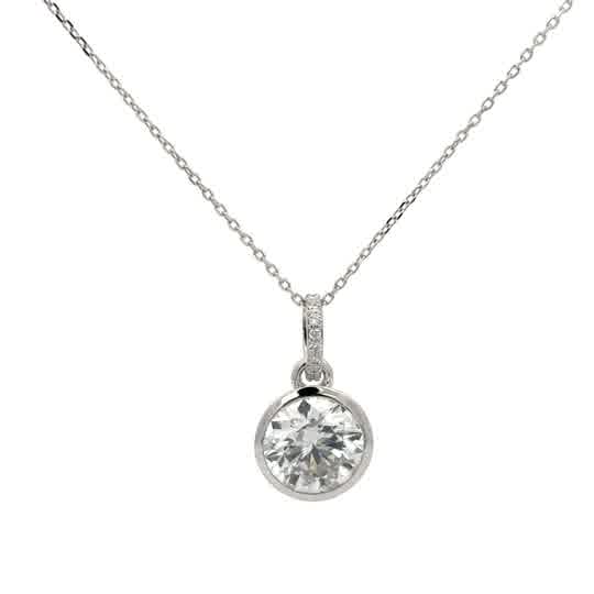 White Gold Bezel-Set Diamond Pendant Necklace