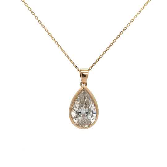 Yellow Gold Bezel-Set Pear Diamond Pendant Necklace