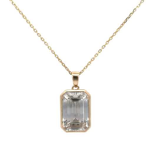 Emerald-Cut Diamond Bezel Pendant Necklace in Yellow Gold