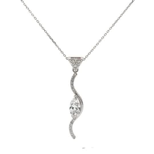 White Gold Marquise Diamond Wave Pendant Necklace