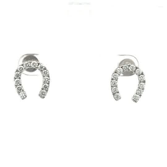 Diamond Horseshoe Stud Earrings in White Gold